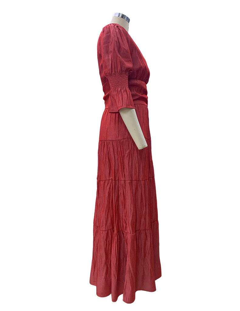 Women V Neck Long Sleeve Maxi Dress 16