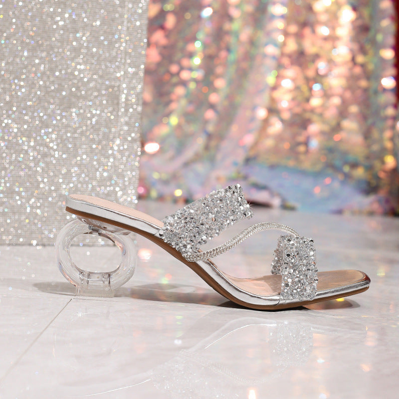 Women summer rhinestone high heels party sandals heels 6