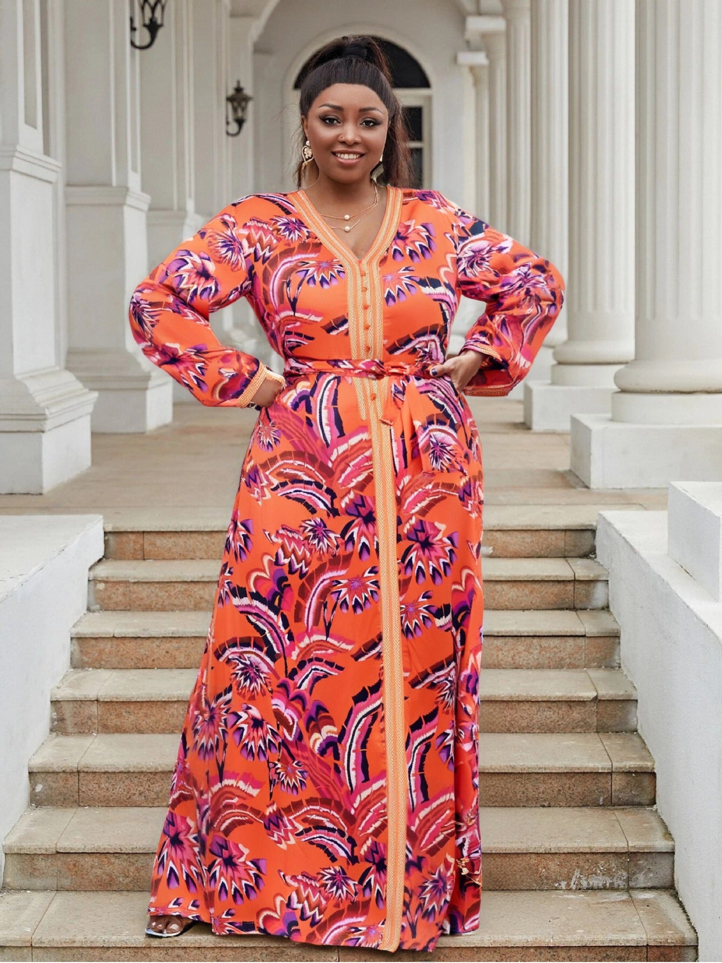 Plus Size Women's Loose Lace Embroidery Chiffon Print Evening Dress 10