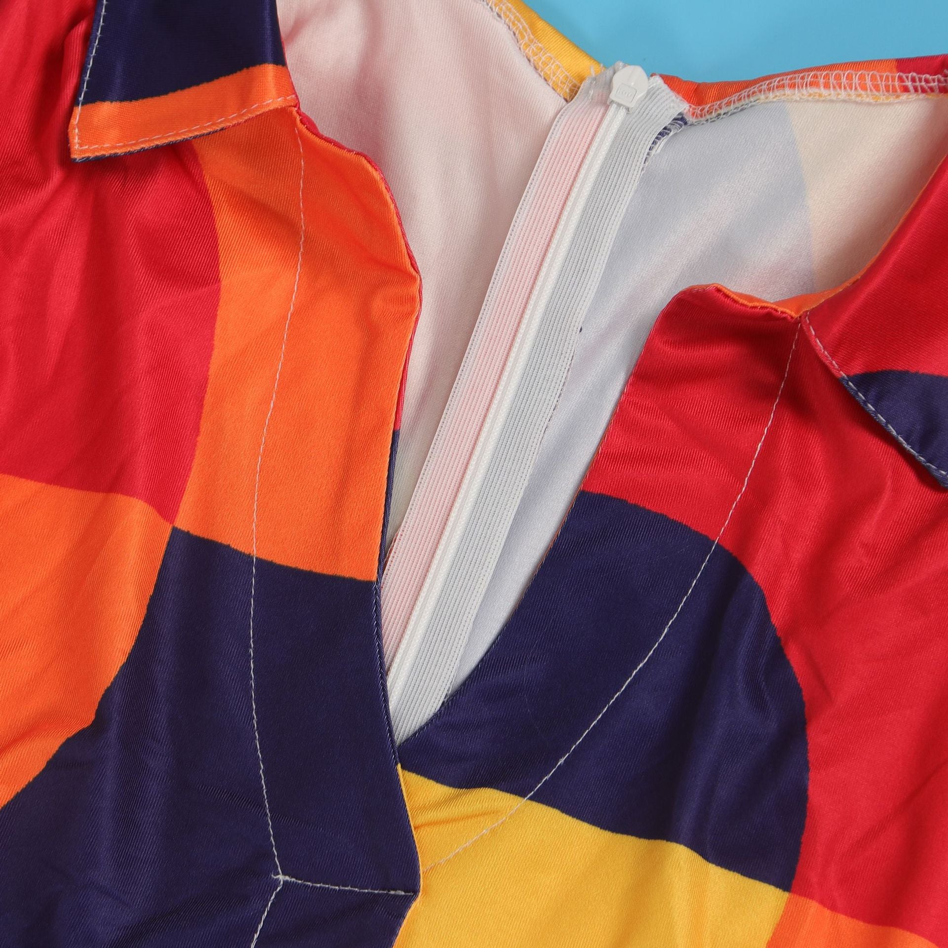 Sexy Slim Deep V Printed Wide Leg Turndown Collar Slim Waist Long Sleeve Jumpsuit 24