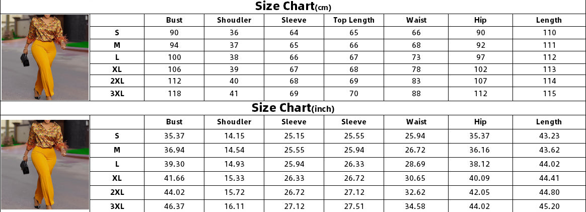 Women's Printed Long Sleeve Shirt Chic Elegant Wide Leg Pants Fashion African Suit 8