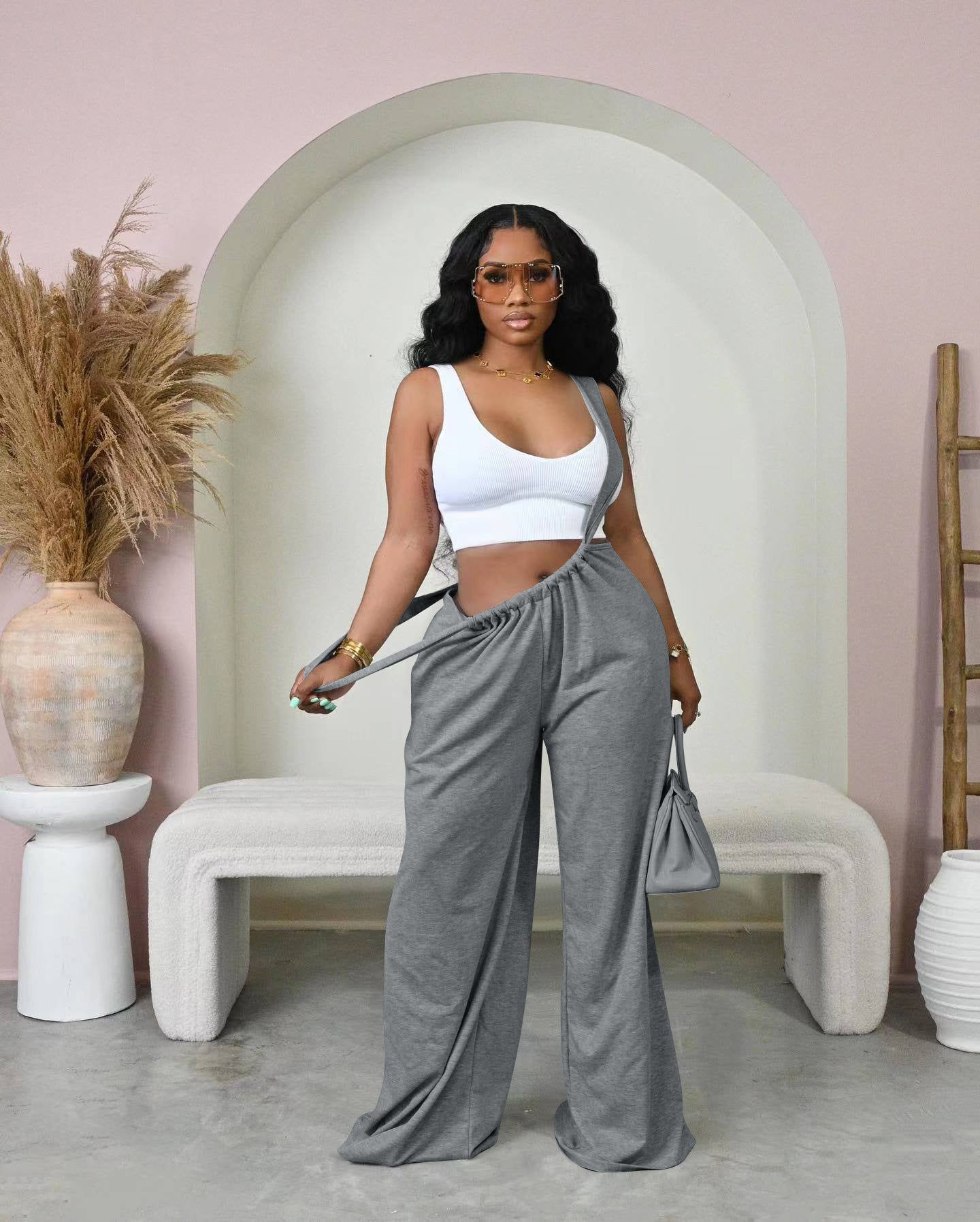 Women Casual Solid Wide Leg Overalls 5