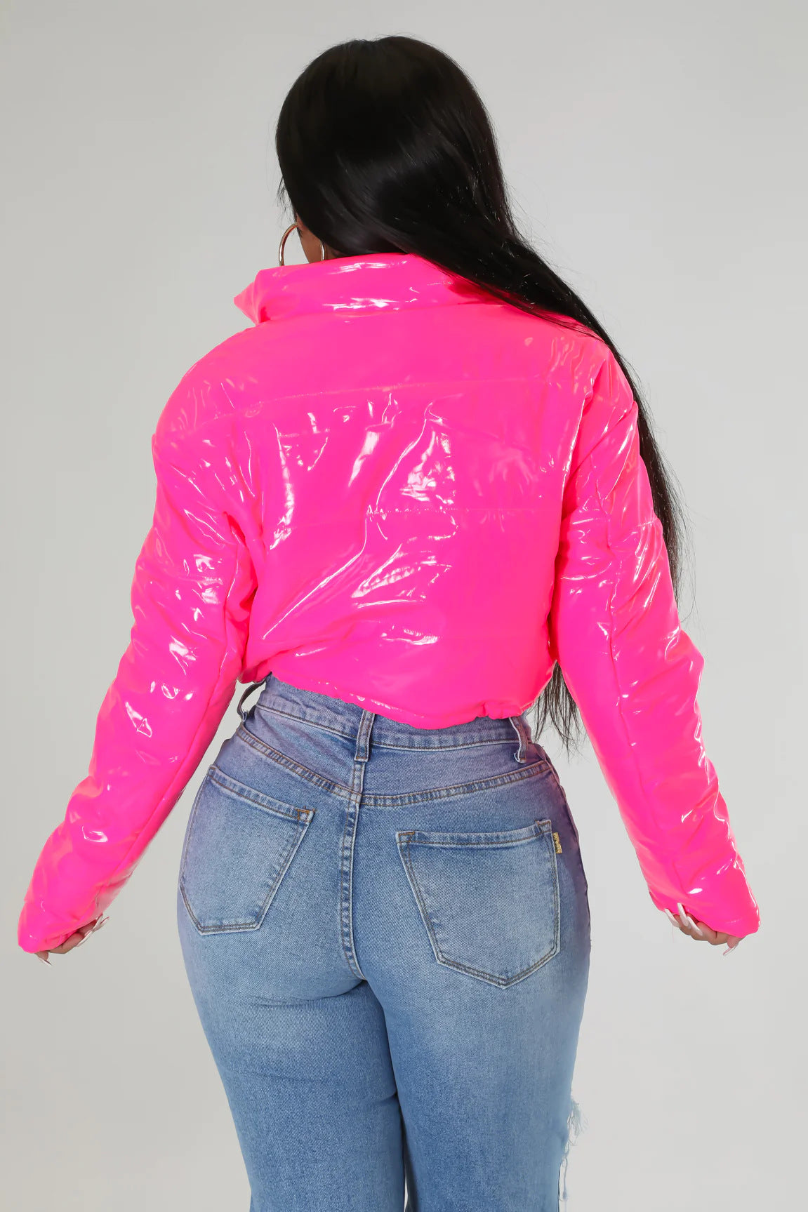 Women Long Sleeve Bright Metallic Padded Crop Jacket 12