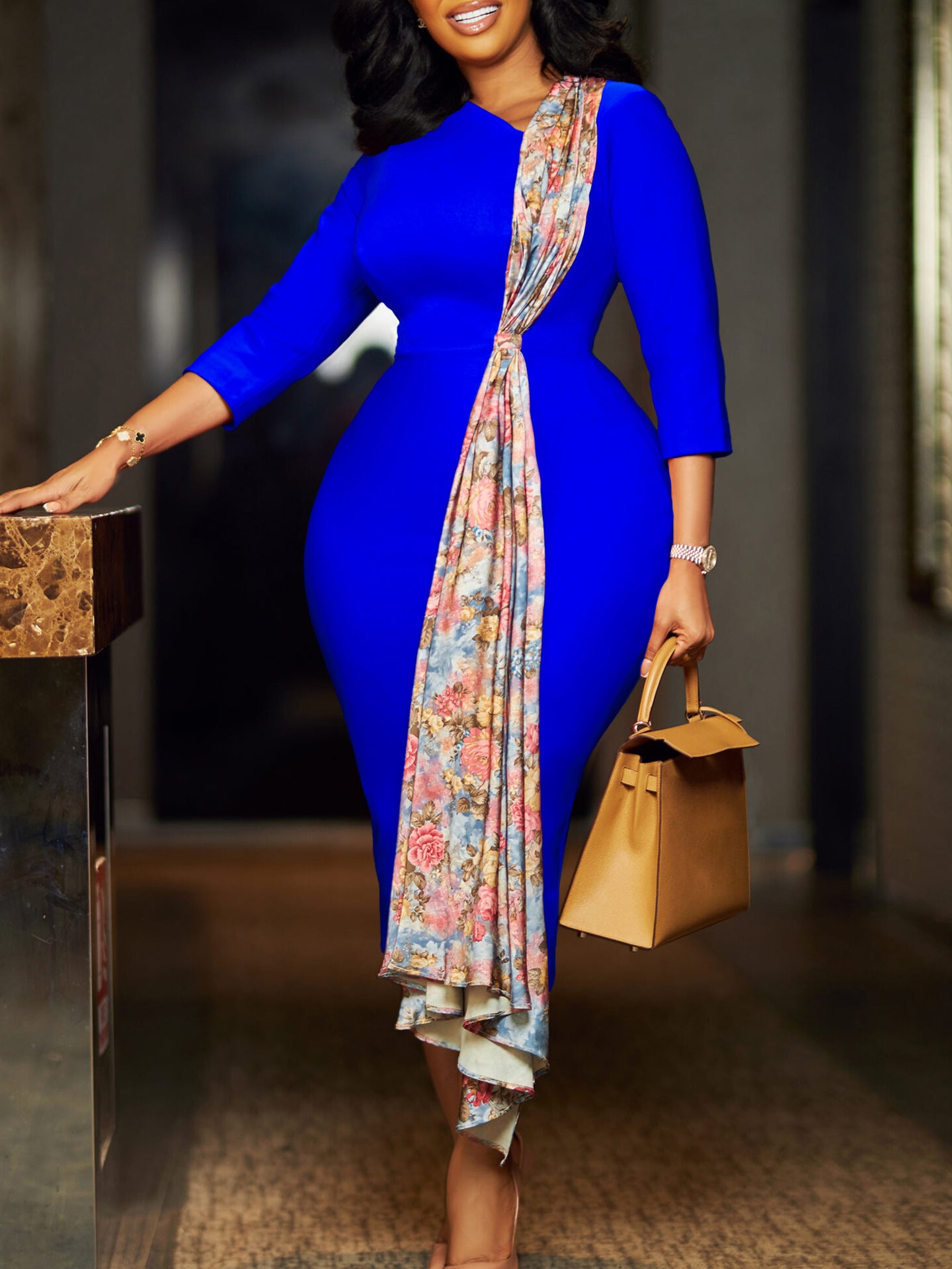 Plus Size Women's Chic OL Elegant Patchwork African Dress 5