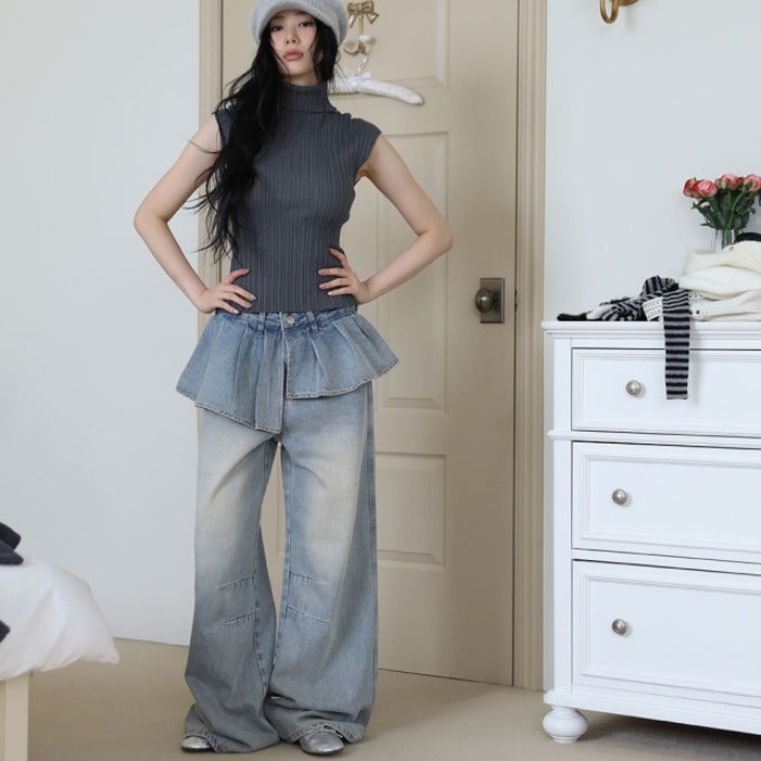 Women Spring Ruffle Denim Pants 4