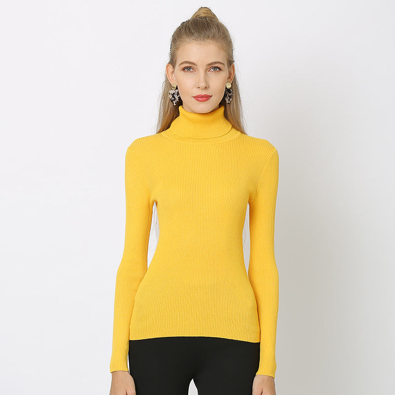 Women's Solid Color Basic Shirt Autumn Knitting Shirt Turtleneck Plus Size Sweater 23