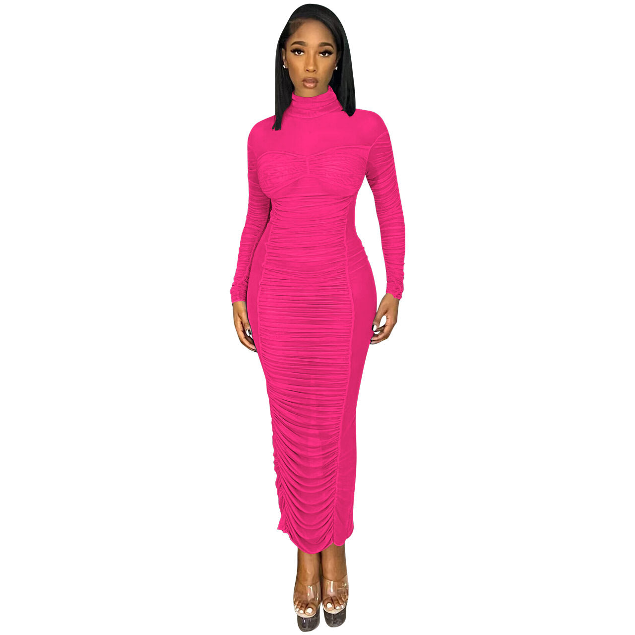 Women's Clothing Sexy Fashion Wrinkled Semi-Sheer Dress 6