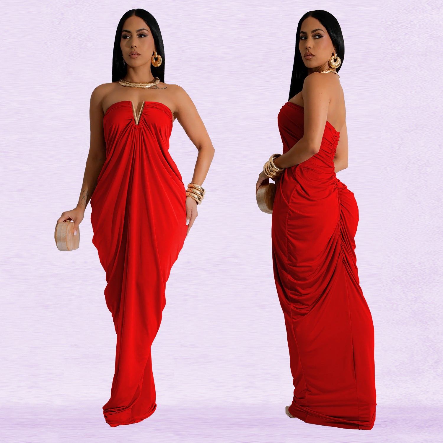 Women Solid Sexy V-Neck Dress 3