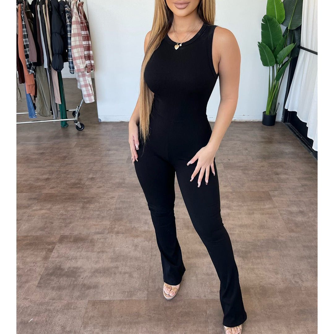 Women's comfortable sleeveless zipper slim high waist Jumpsuit 6