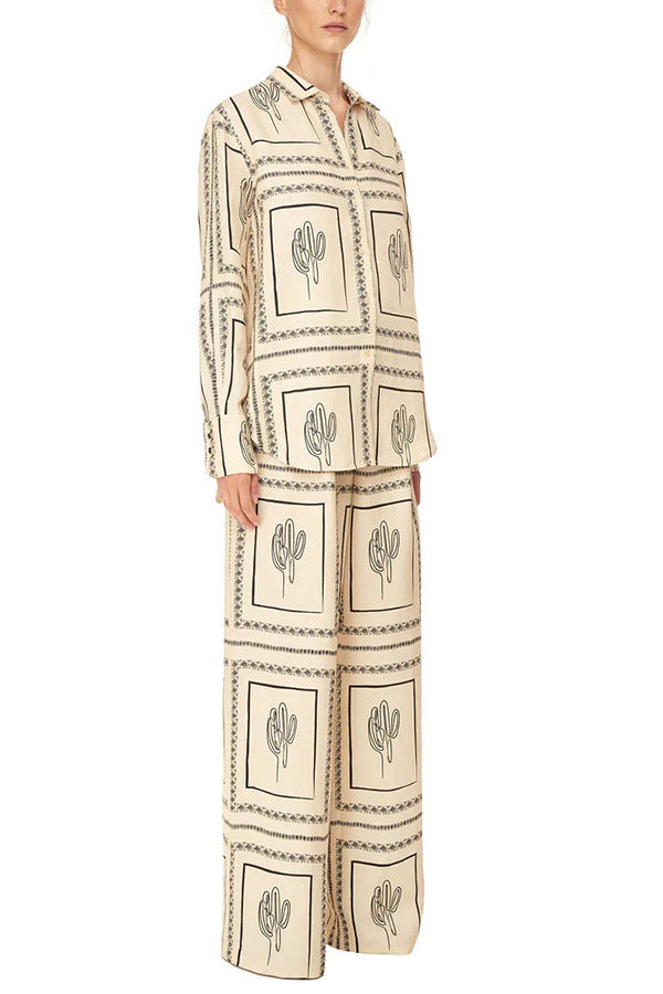 Printed Long-Sleeved Shirt And Trousers Two-Piece Set Home Wear 12