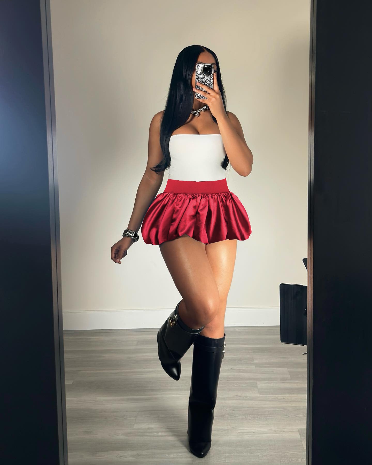 Women Glitter Mini Pleated Solid Bubble Skirt 3