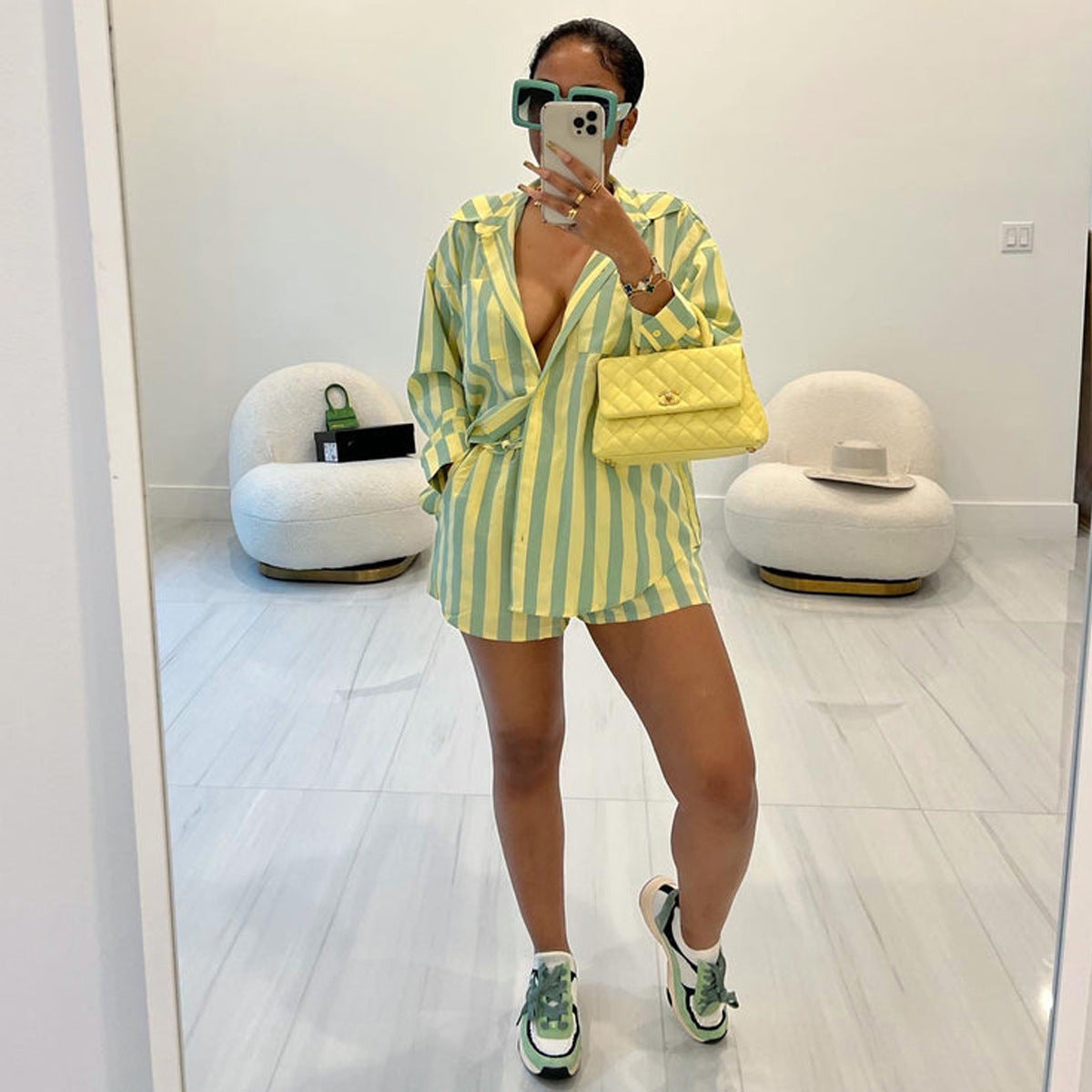 Autumn fashion striped shirt loose two piece women's clothing 4