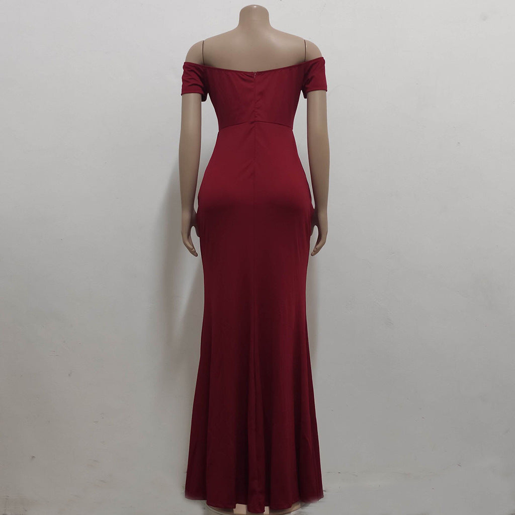 Sexy Fashion Solid Color Off Shoulder Split Dress 14