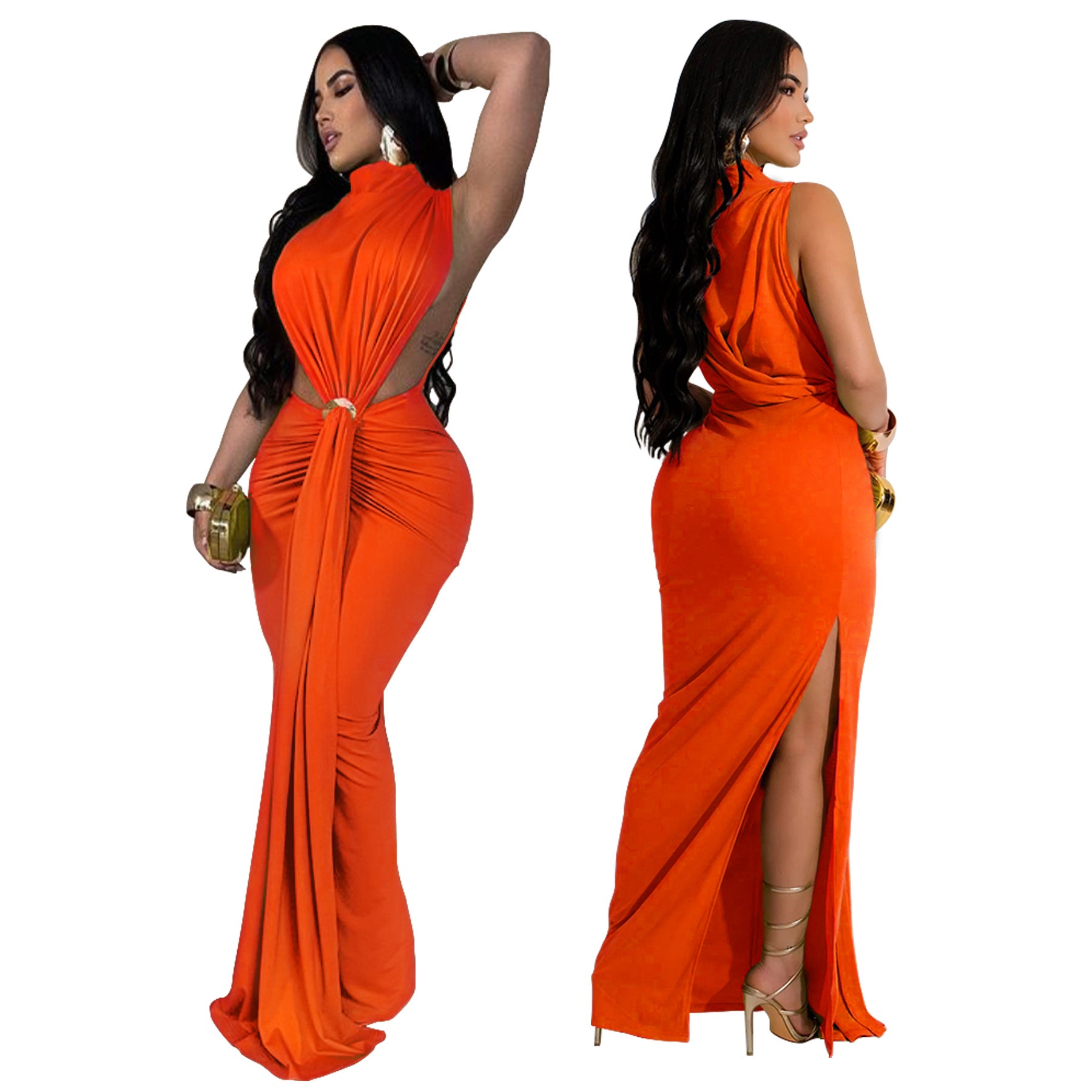 Women's Solid Color Sexy Side Slit Sleeveless Fashion Dress 5