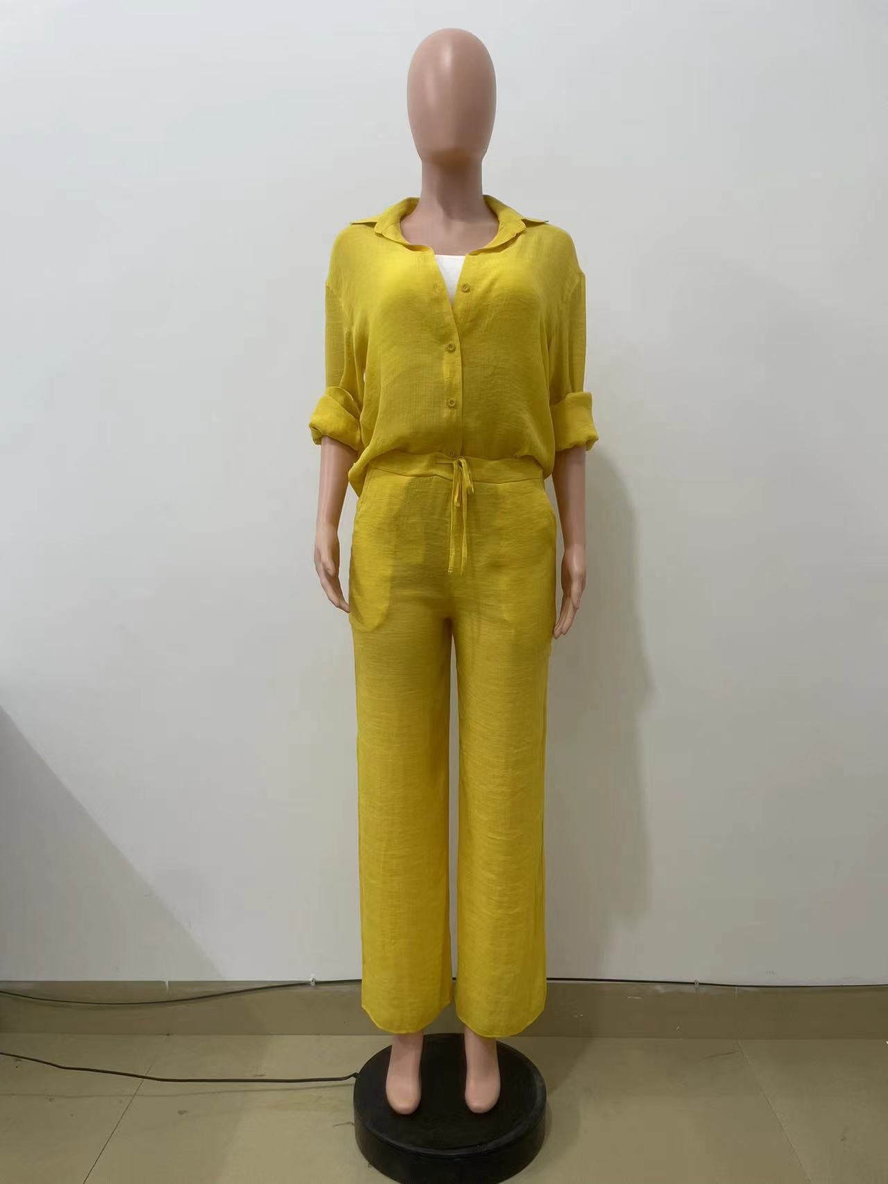 Women Casual long-sleeved shirt and straight pants two-piece set 6