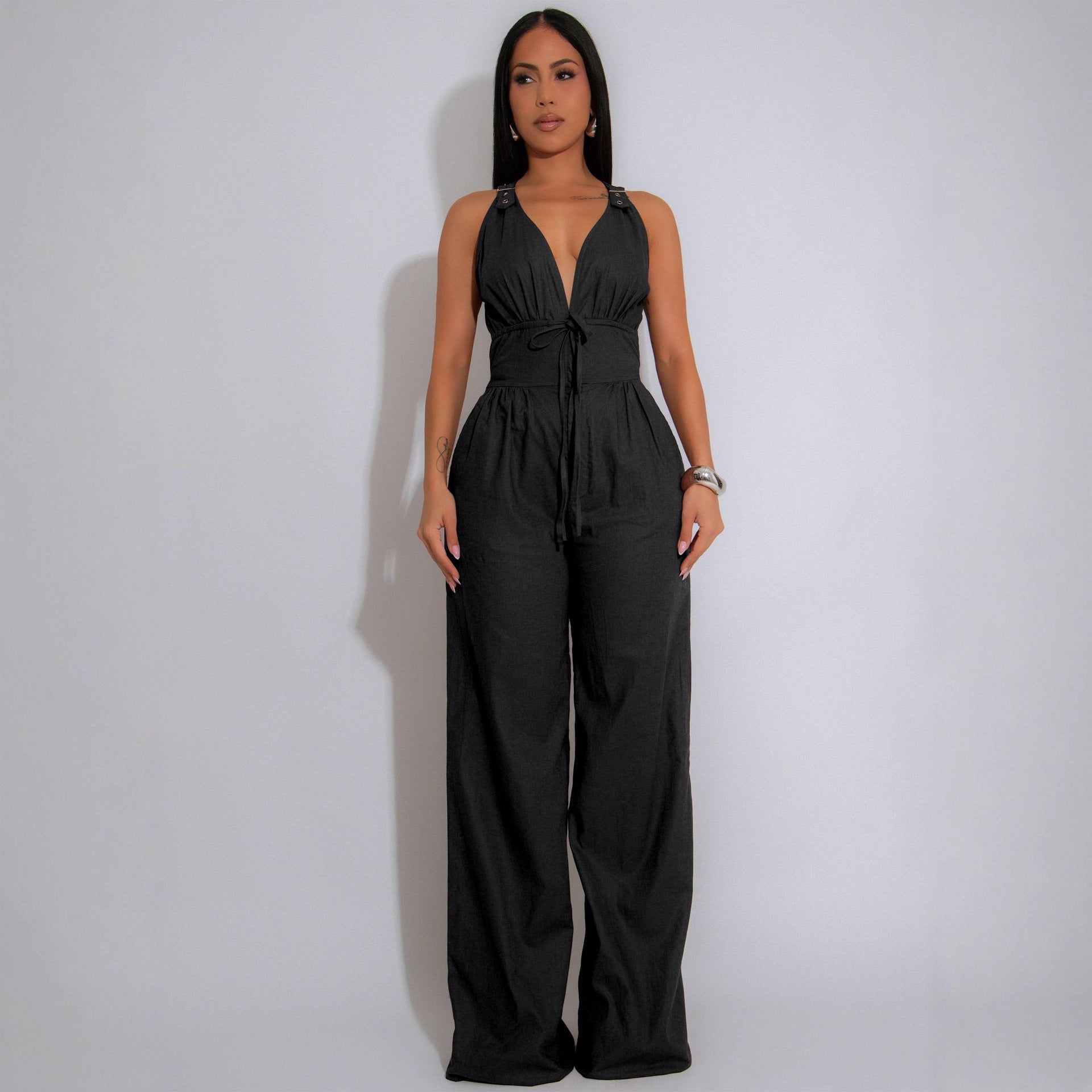 Women Line Patchwork Sleeveless Sports Fitness Jumpsuit 5