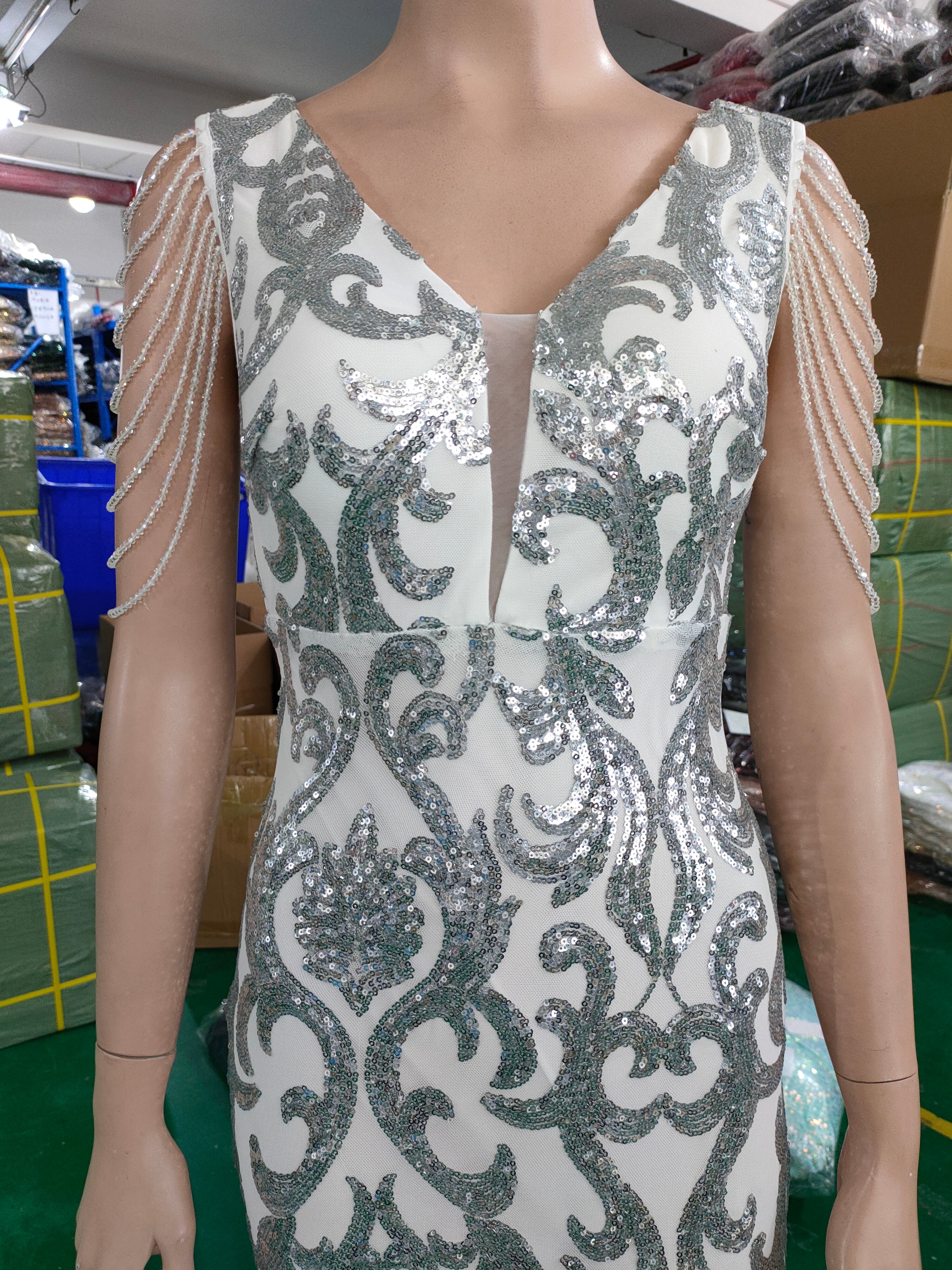 Women Sequined Sequin Long Evening Dress 14