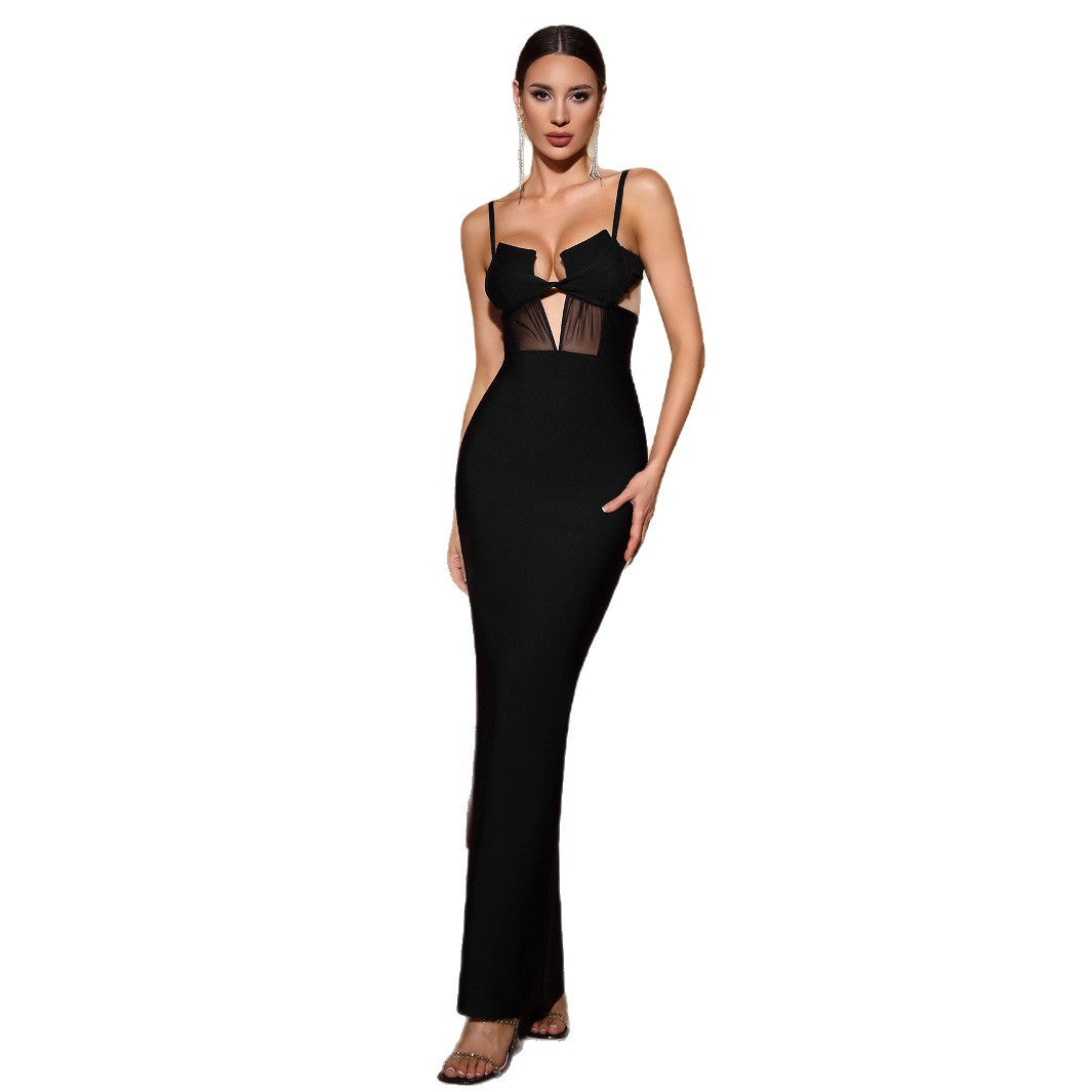 Women black backless slit bandage dress 6