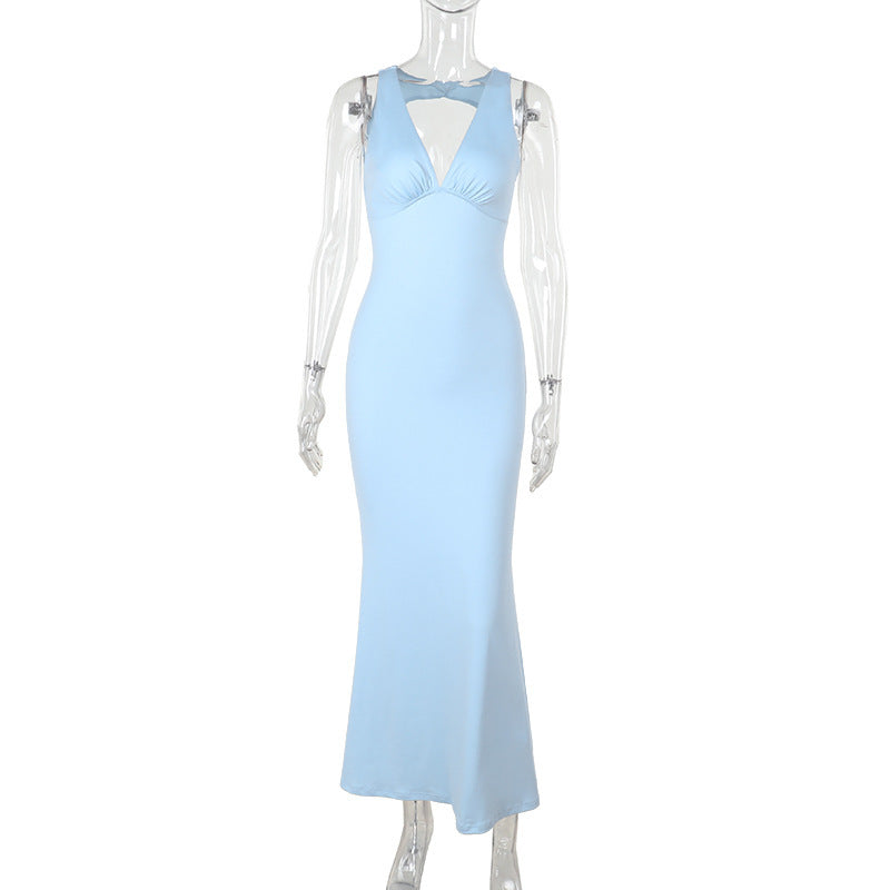 Women autumn sexy v-neck Backless Dress 4