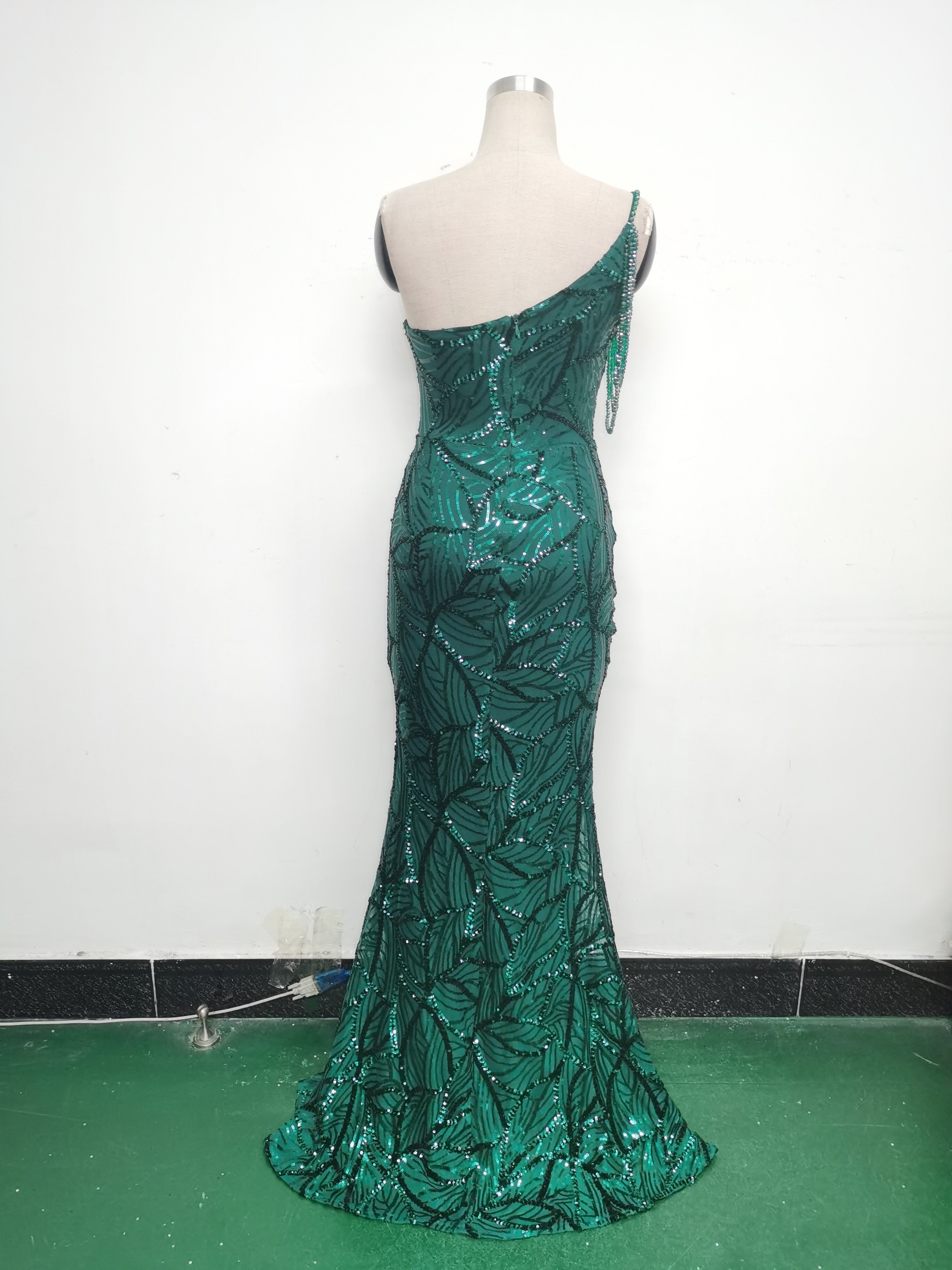 Women One Shoulder Beaded Sequin Embroidery Formal Party Prom Wedding Evening Dress 36