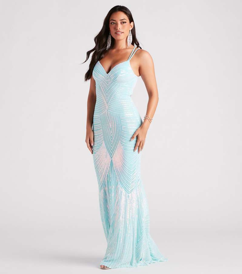 Sexy V-Neck Strap Sequin Evening Dresselegant Formal Party Gown 7