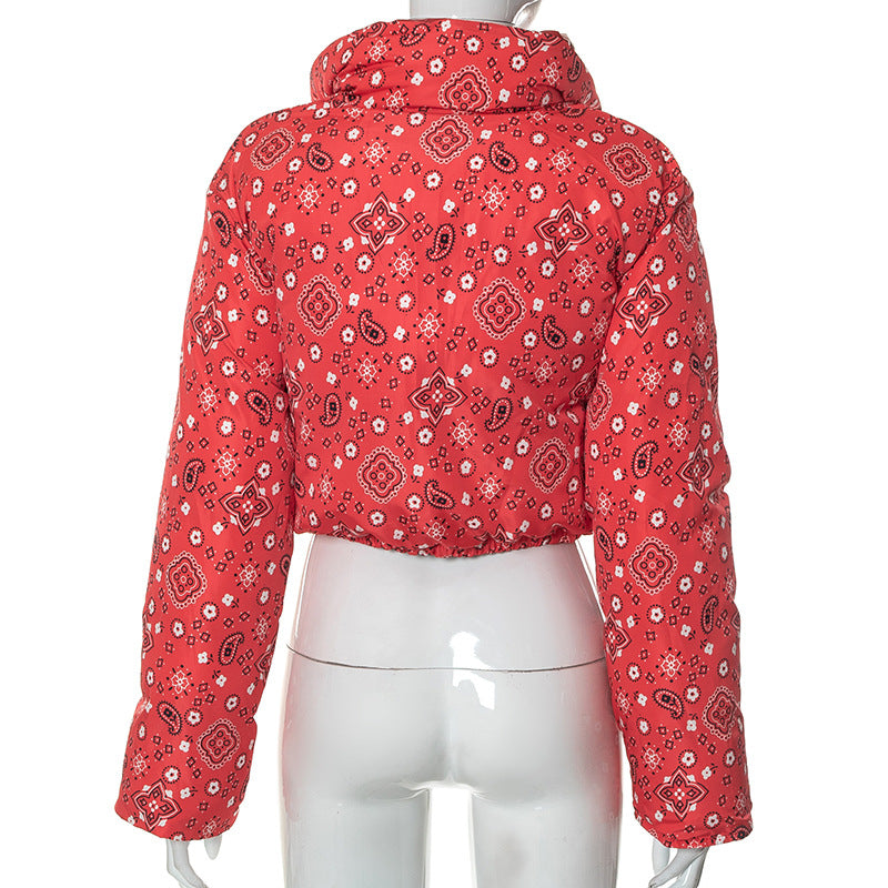 Winter Turndown Collar Camo Print Zip Reversible Women's Cotton Top 25