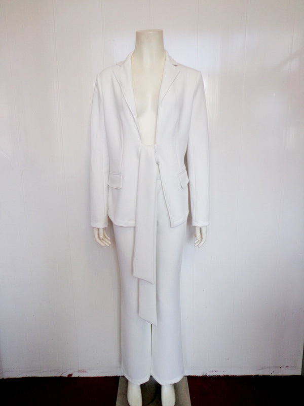 Women Lace-up Blazer and Pants Two-piece Set 9