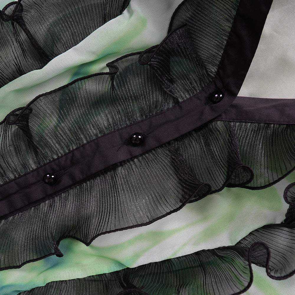 Elegant Long Dress Pleated African Plus Size Women's Print Chiffon Dress 18