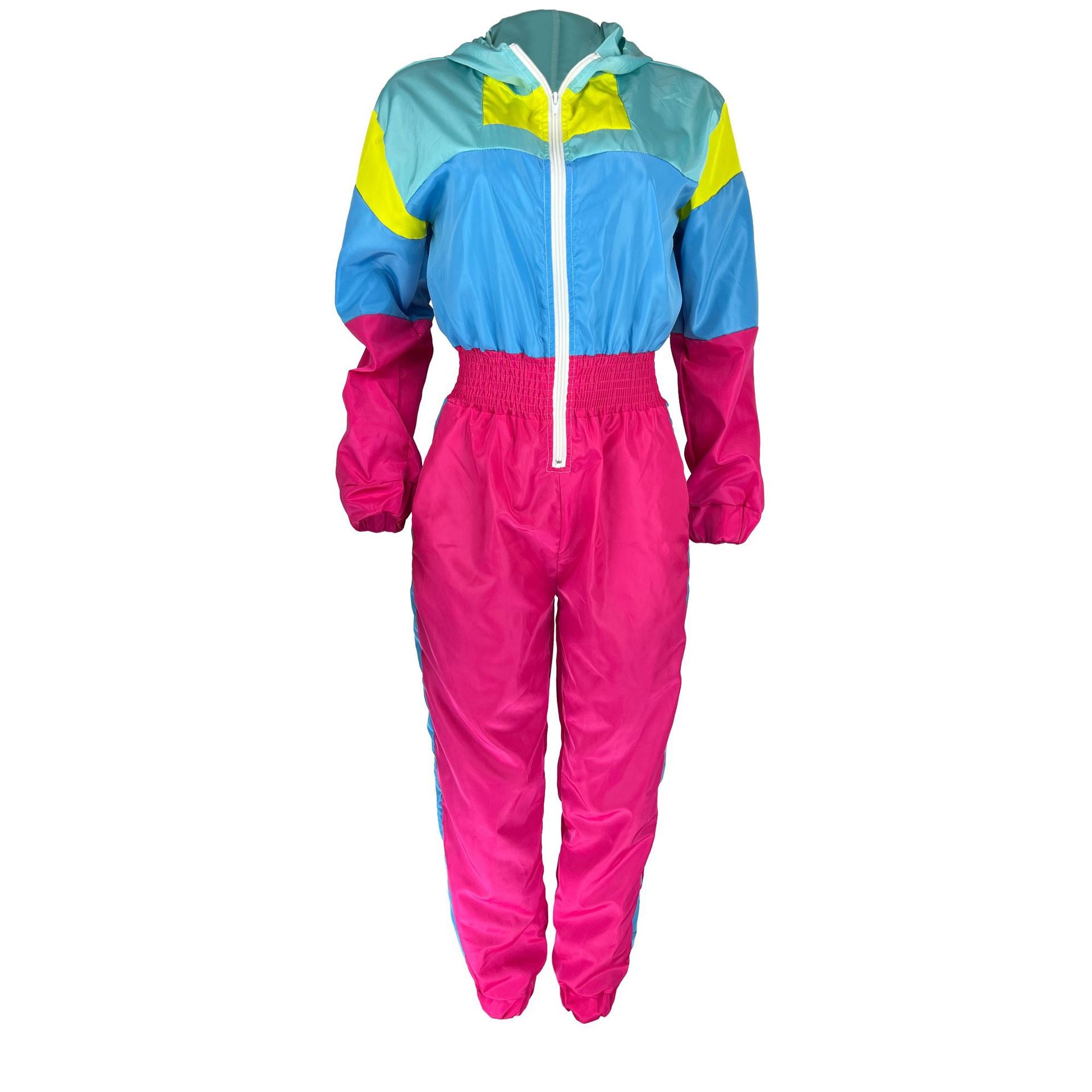 Women patchwork contrast color zipper jumpsuit 7