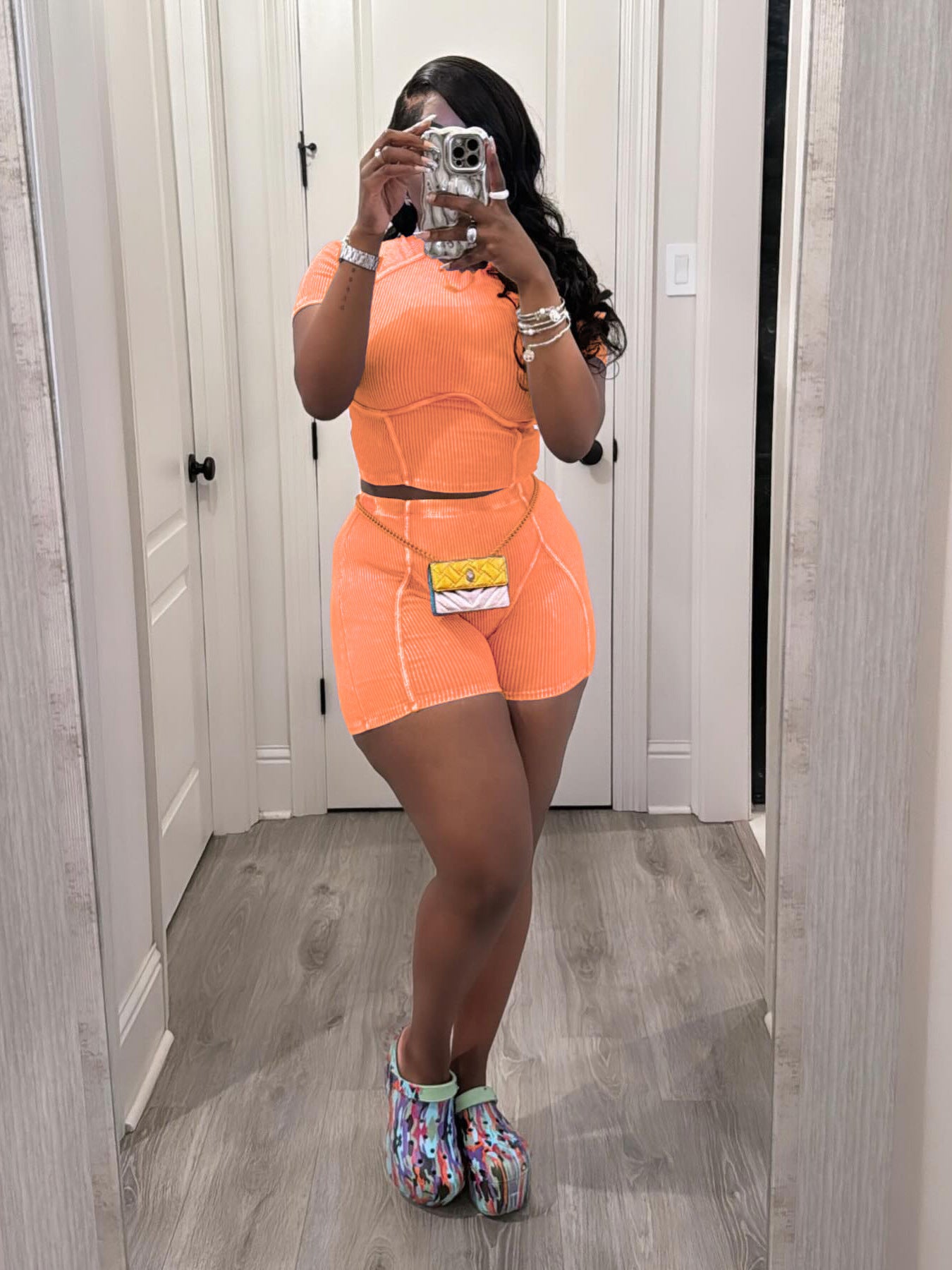 Women Fashion Ribbed Washed faded two-piece shorts set 22