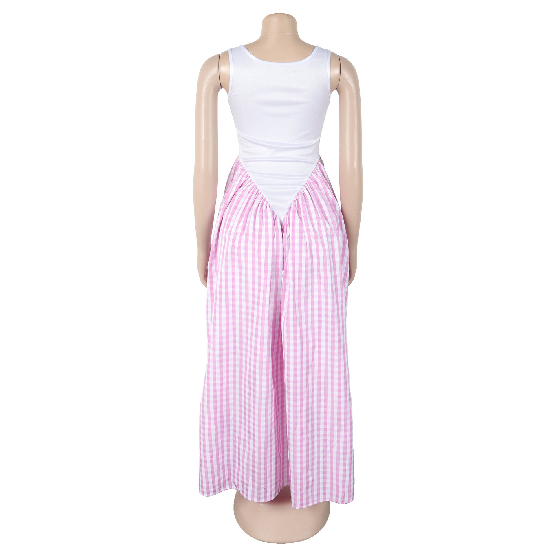 Women's Fashion Slim Waist Plaid Print Sleeveless Dress 6