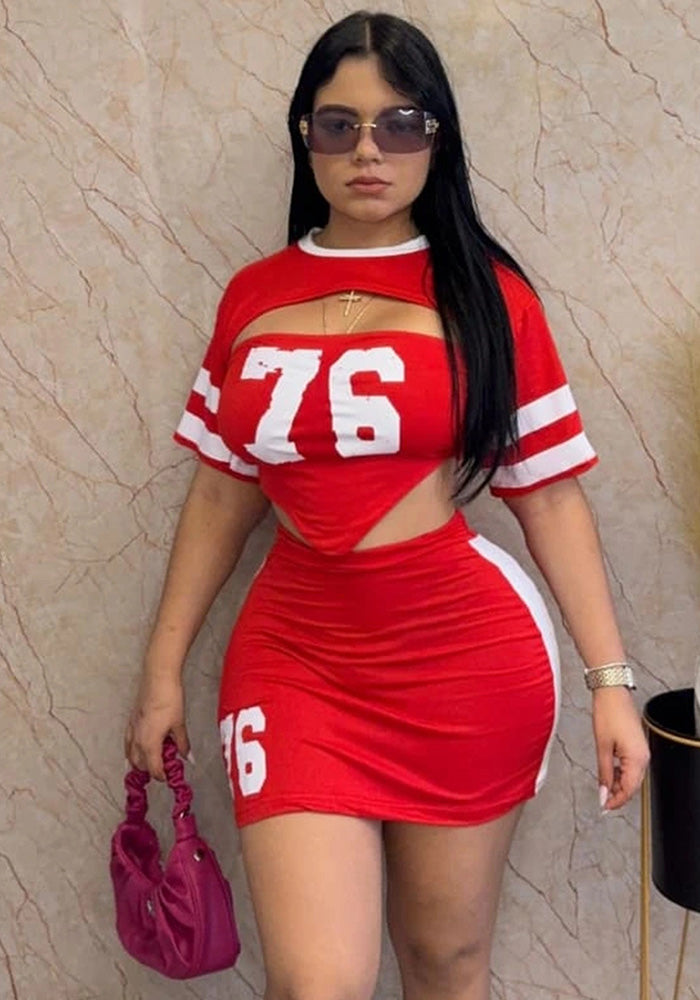 Spring Summer style women's clothing print Cape Strapless Crop top Bodycon short skirt set