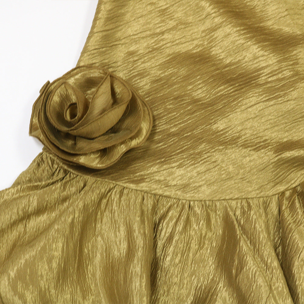 Round Neck Glitter Crinkle Irregular Solid Color Dress 16