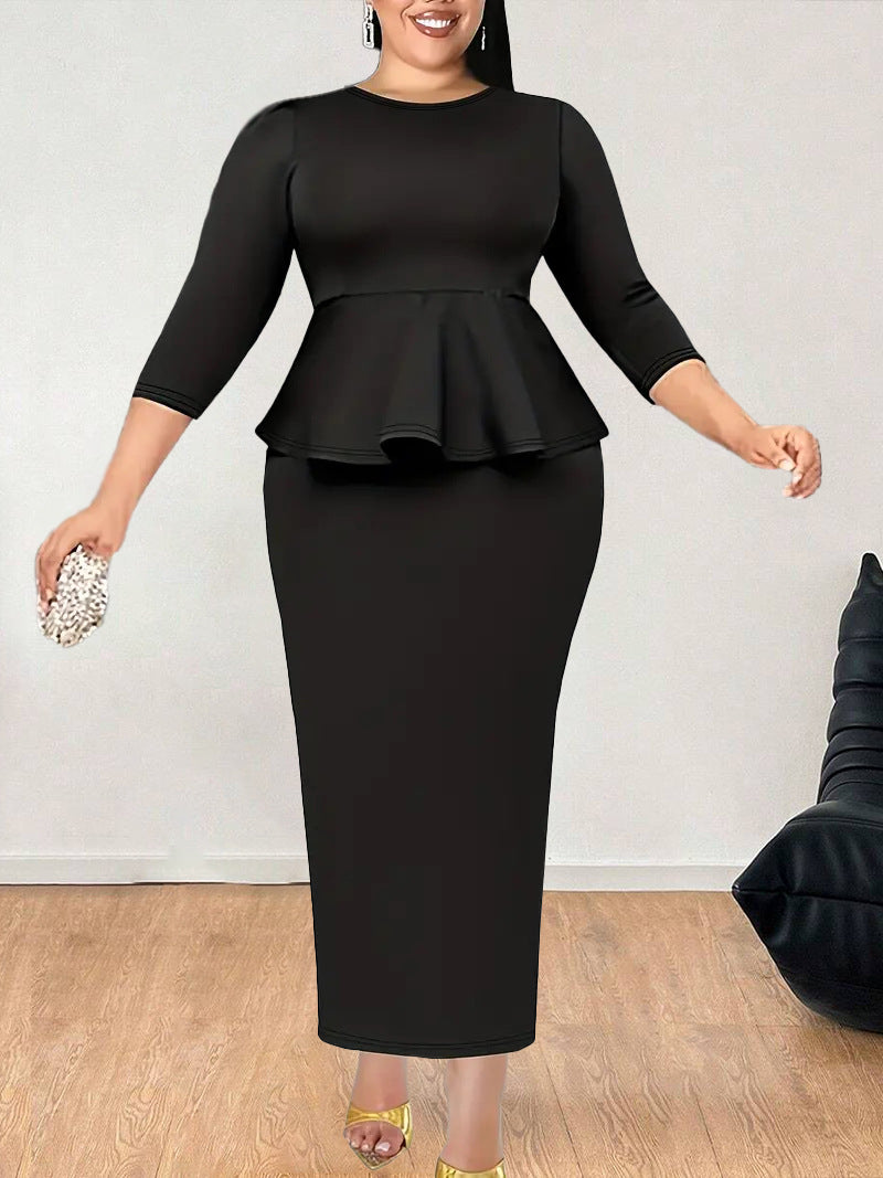 Plus Size Women Elegant Solid Bodycon Dress