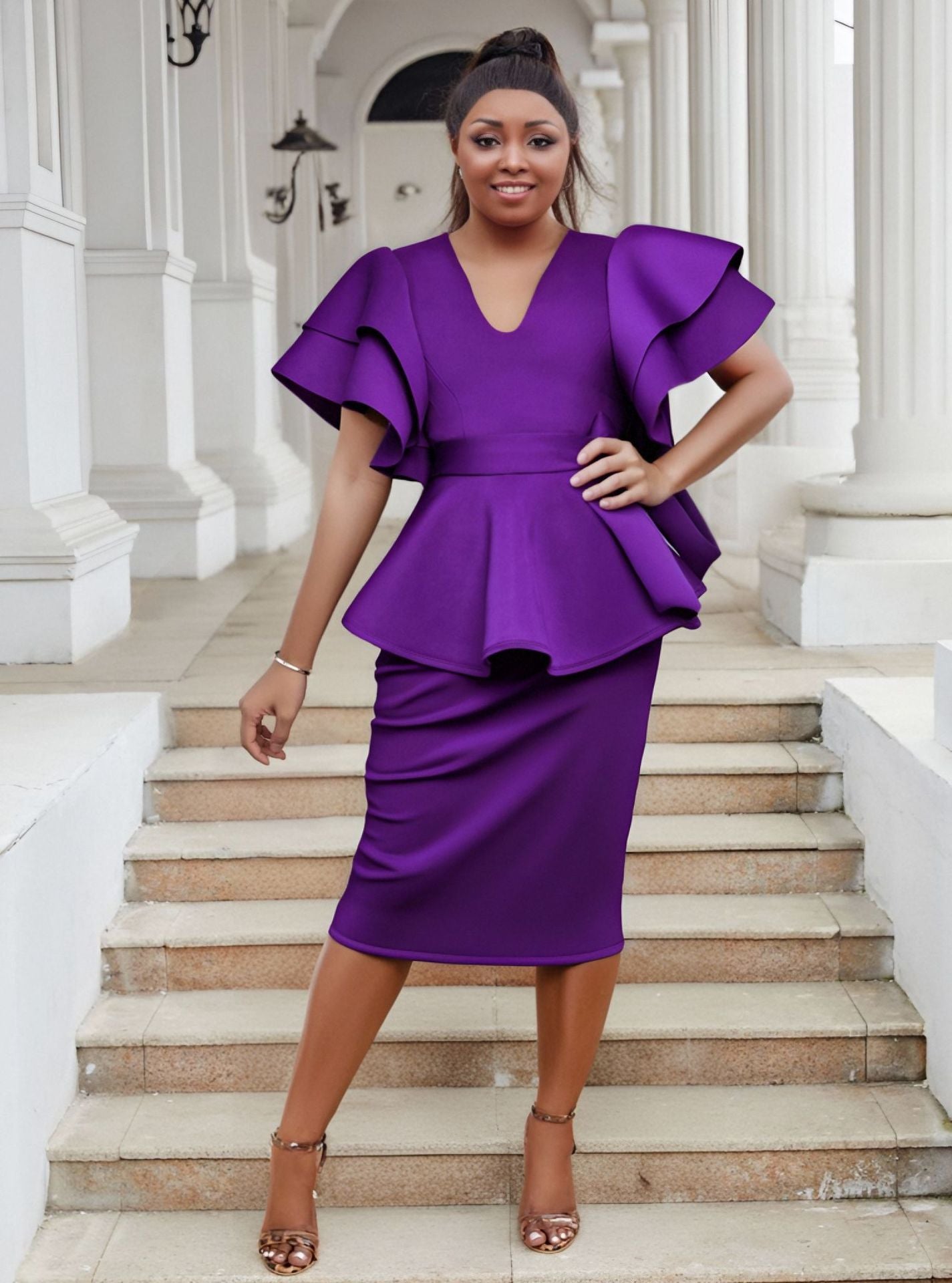 Plus Size Women Elegant Ruffle Dress 6