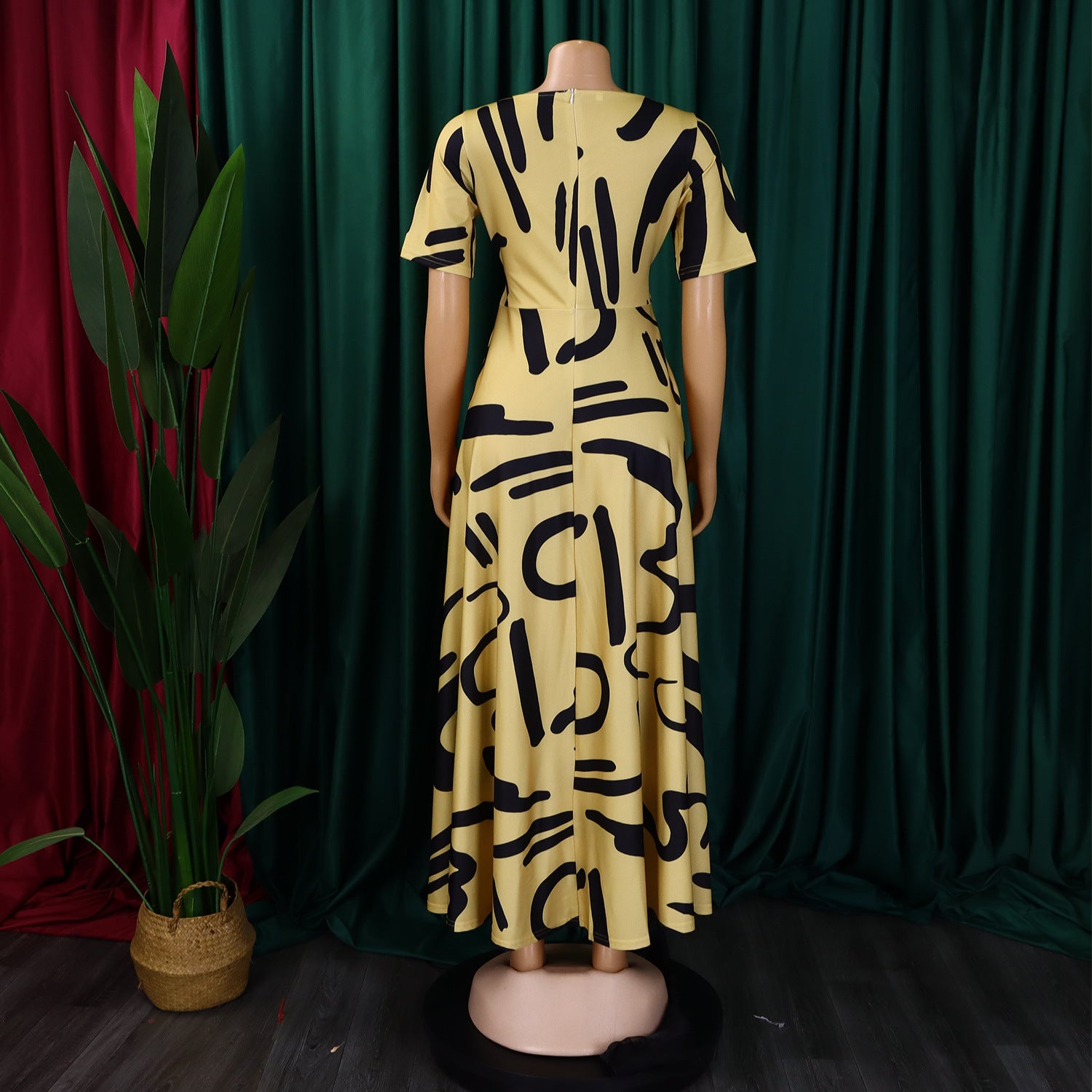 Women's Fashion Chic Tie-Waist African Plus Size Short Sleeve A-Line Dress 21