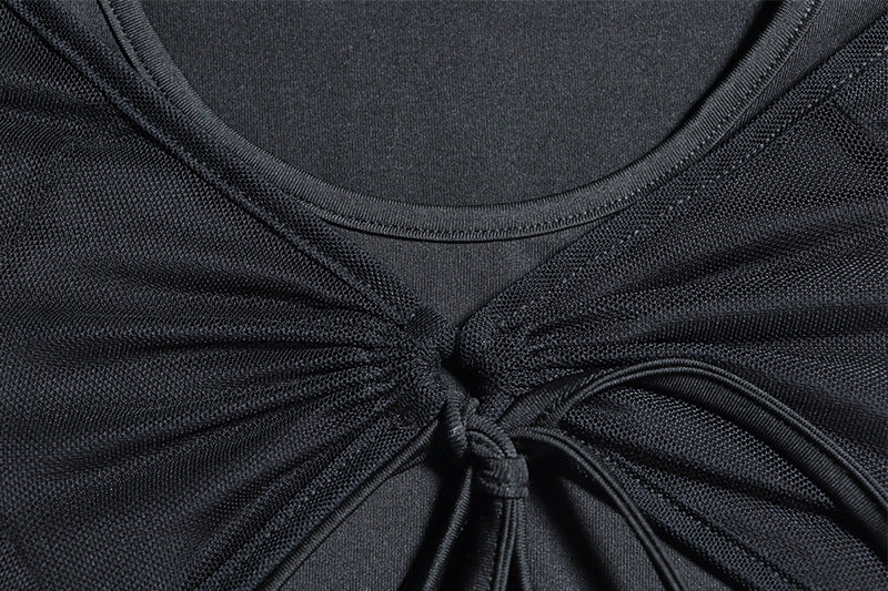 Women Solid Casual Mesh Patchwork Long Sleeve Top and Pants Two-piece Set 12