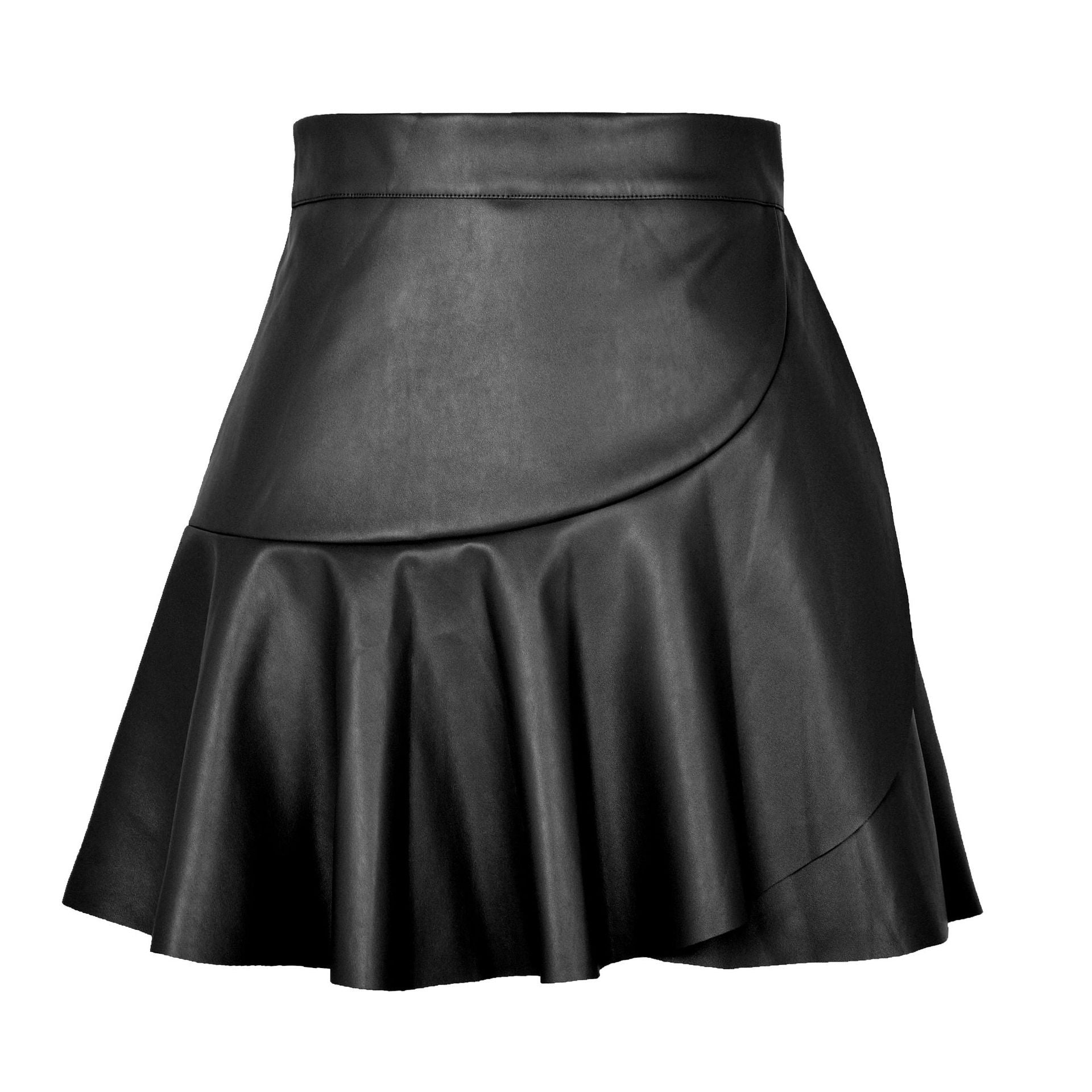 Women ruffle irregular Pu-Leather skirt 10