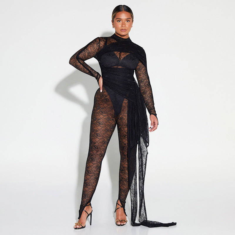 Fashionable women's autumn sexy mesh Jumpsuit 5