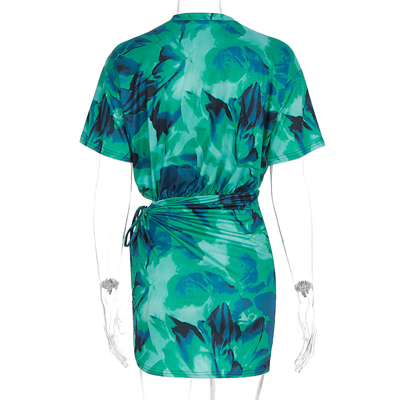 Women Summer Tie-Dye Gathered Bodycon Dress 11