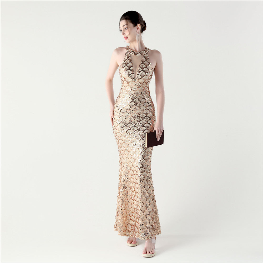 Women Sequined Mesh Bodycon Sexy Off-shoulder Evening Dress 5