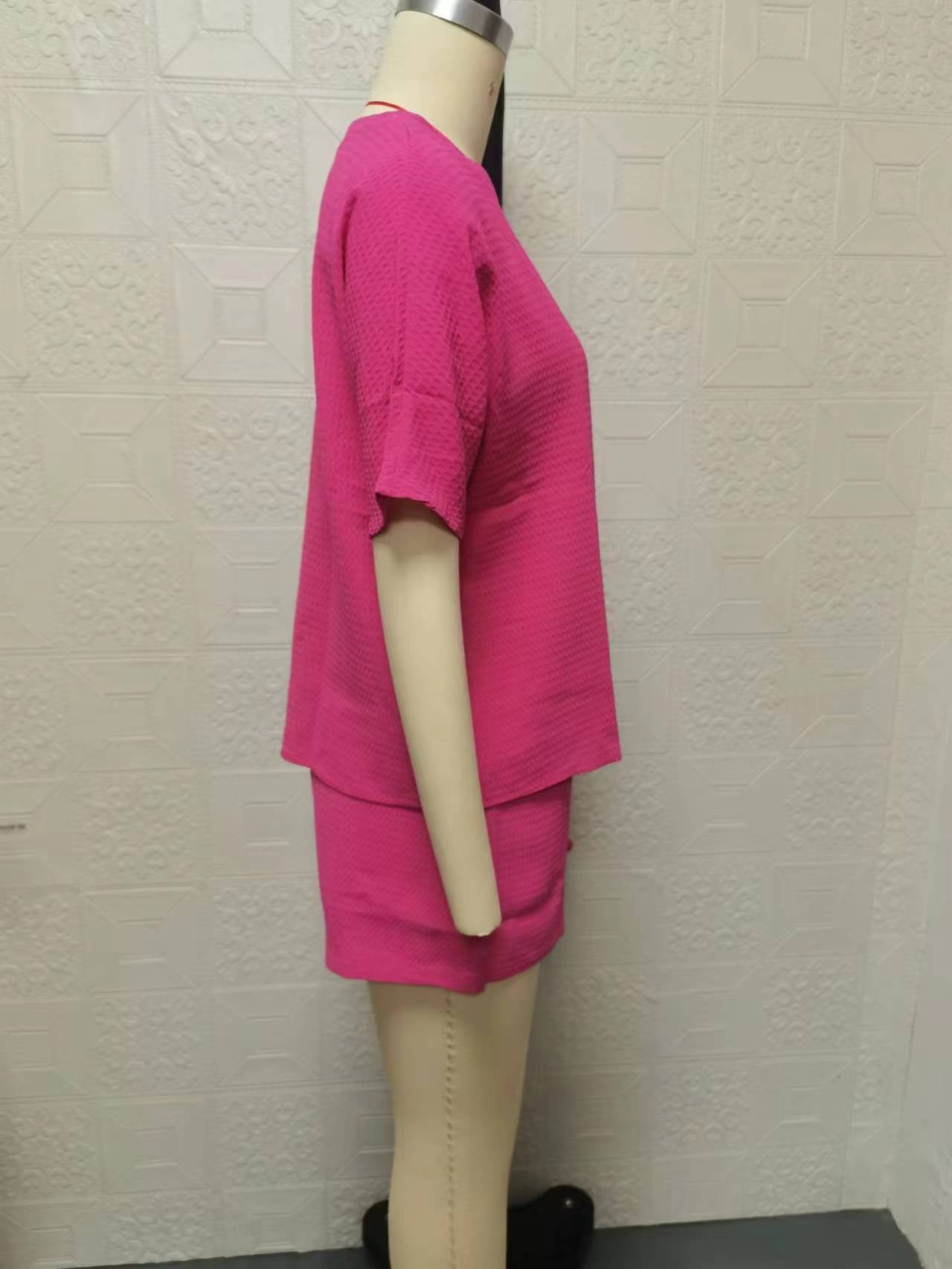 Women's Trendy Bat Short Sleeve Shirt Fashion Shorts Two Piece Set 26