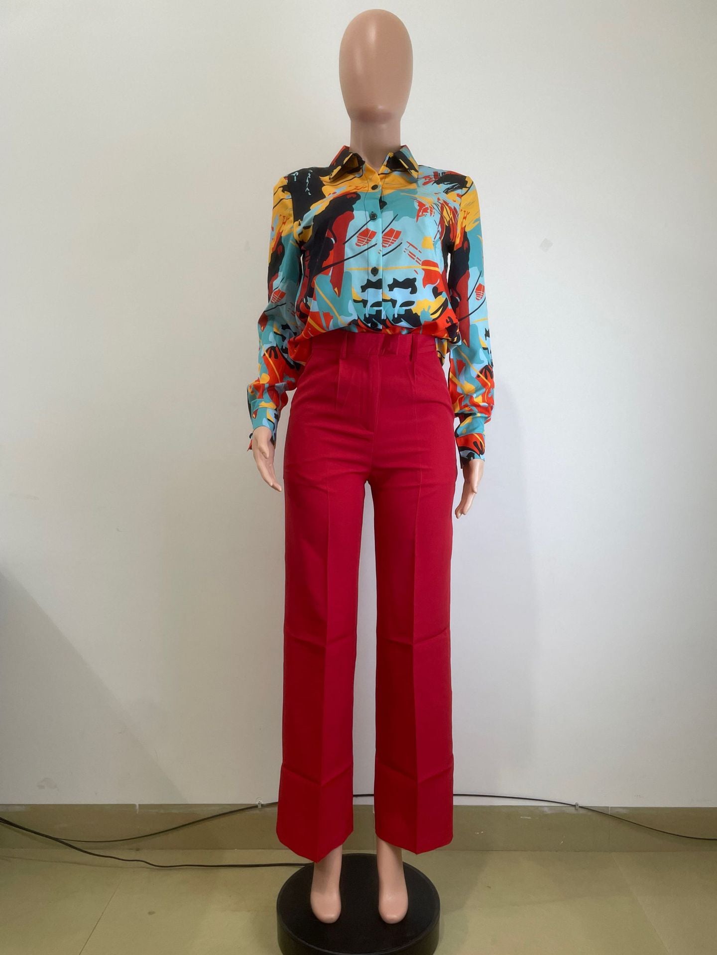 Career Women's Autumn Winter Printed Casual Office Ladies Long-Sleeved Shirts 14