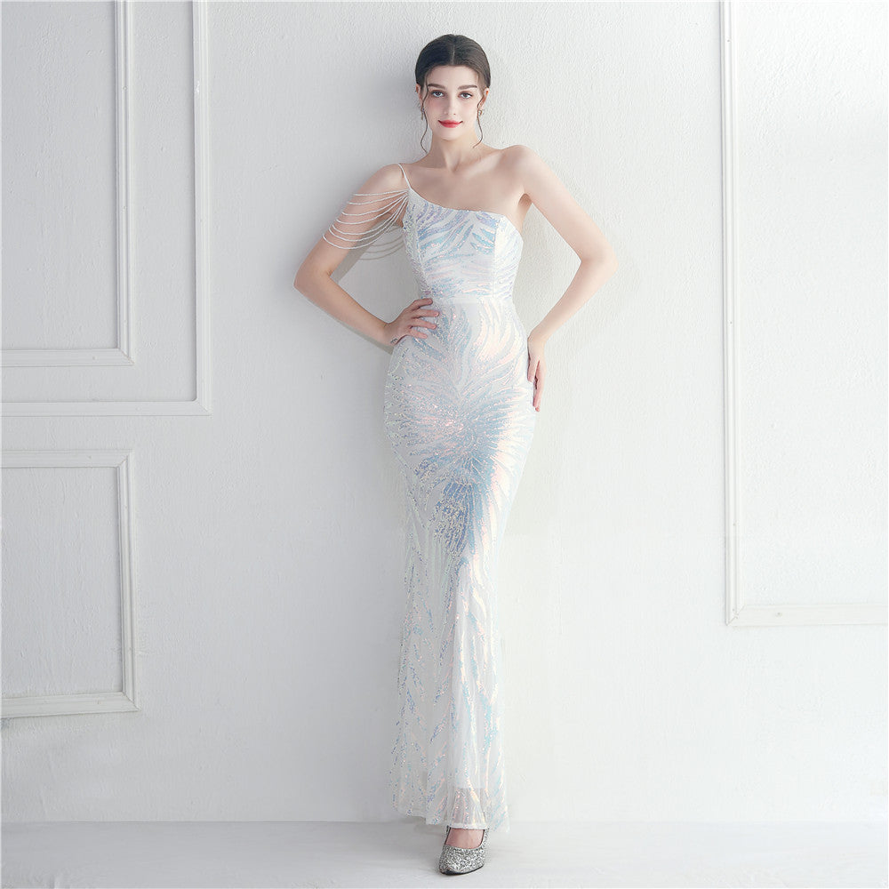 Beading Sexy Strap Slash Shoulder Formal Party Evening Dress Long Mermaid Cocktail Dress 3