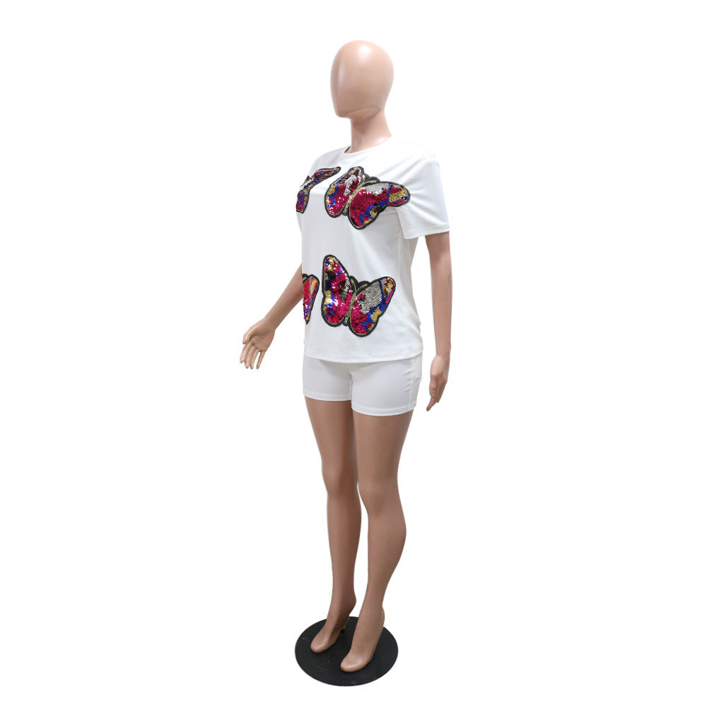 Women Casual Sequin Top and Shorts Two-Piece Set 7