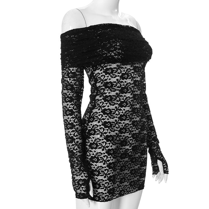 Sexy Lace Hollow Off Shoulder Long Sleeve Dress 13