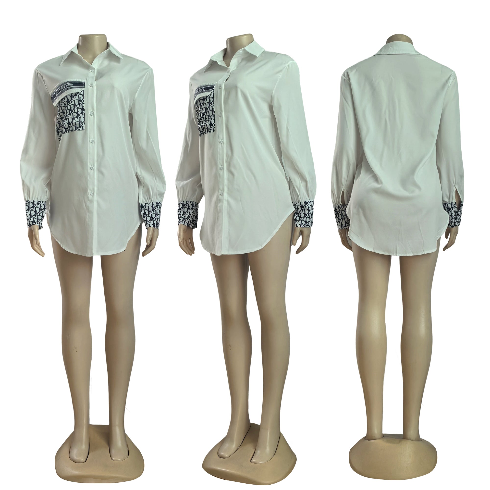 Women summer and autumn long-sleeved solid printed letter shirt (with pockets) 4