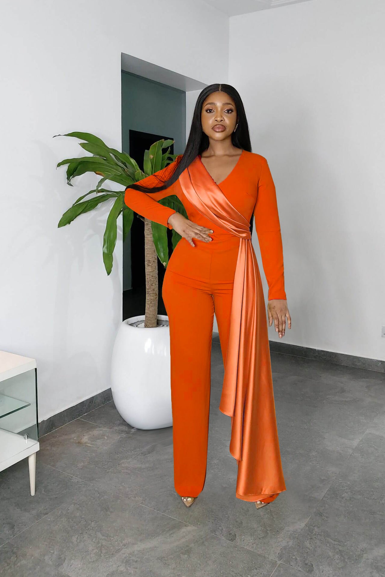 Women Long Sleeve V-Neck Slim Jumpsuit 4