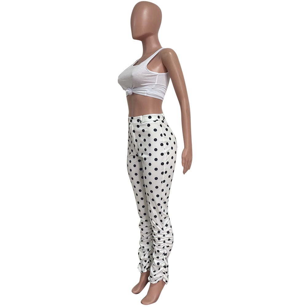 Women's Spring polka dot Ruched fashion casual trousers 7