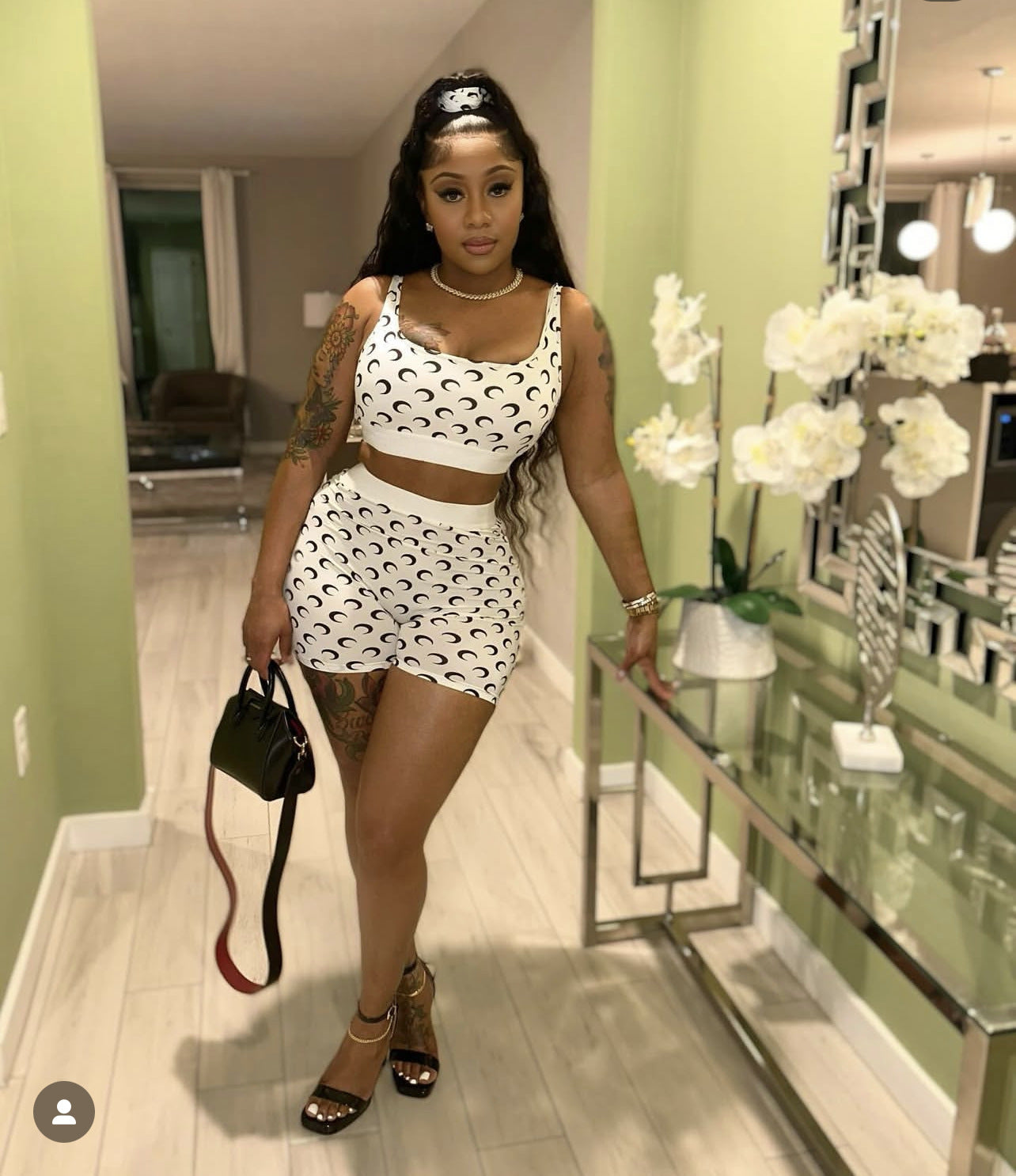 Sexy Slim Fit Vest Shorts Set Fashion Moon Print Two Piece Set